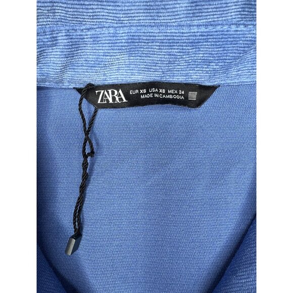 Zara Fine-Waled Corduroy Oversized Blue Button-Up Shirt With Pocket Size XS - Picture 7 of 16